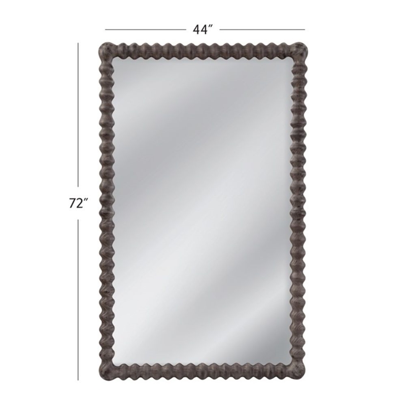 Vallente Brown Wood Carved Rectangular Floor Mirror