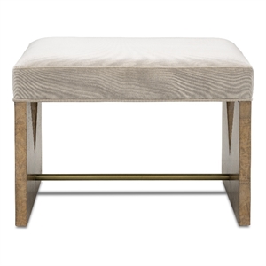 Laurent Upholstered Accent  Brown Wood Stool Brass Crossbar