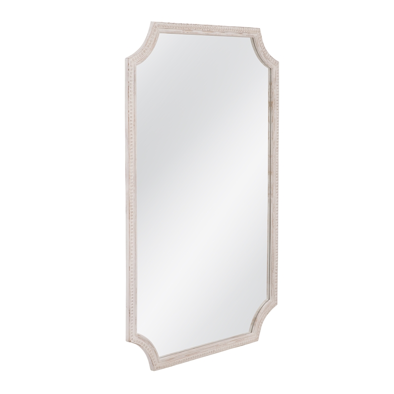 Hendrix Distressed Cream Wood Beaded Frame Wall Mirror Coastal Rustic