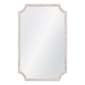Hendrix Distressed Cream Wood Beaded Frame Wall Mirror Coastal Rustic
