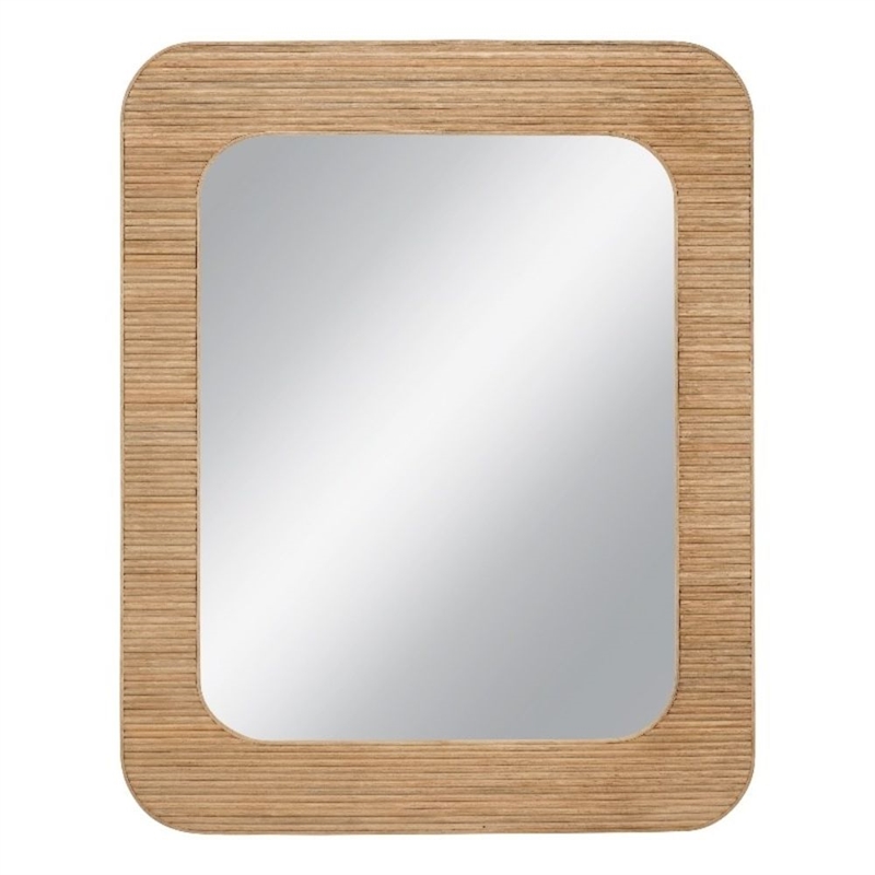 Wilson  Brown Wood Slat Wall Mirror Rounded Rectangle Boho Modern
