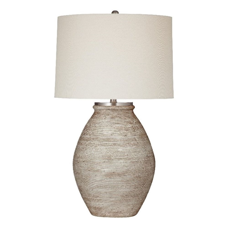 Fraser Distressed Cream Resin  Boho Table Lamp Linen Shade