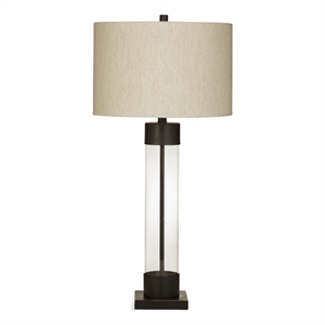 Brannan Bronze Glass Table Lamp with Linen Shade Classic Modern