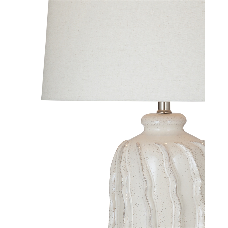 Elian Cream Wavy Ceramic Table Lamp with Drum Shade