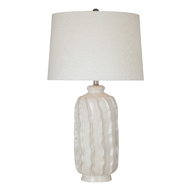 Elian Cream Wavy Ceramic Table Lamp with Drum Shade