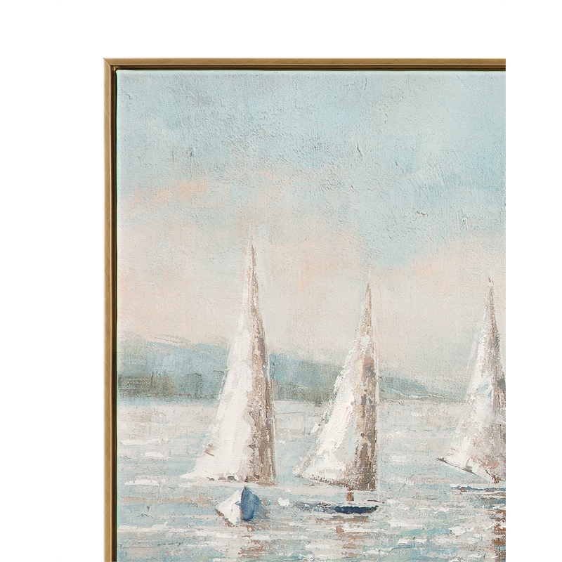 Blue White Canvas Wood Sailing Day Framed Art