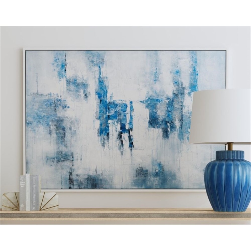 Blue & White Wood Framed Canvas Art Wall Decor