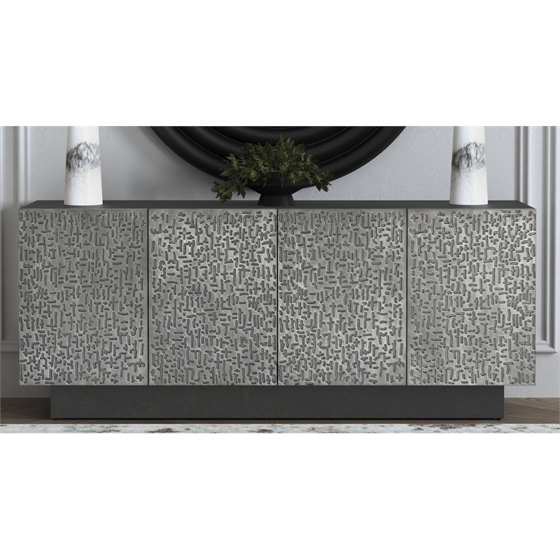 Ebony Mango Wood Storage Dining Server Antique Pewter