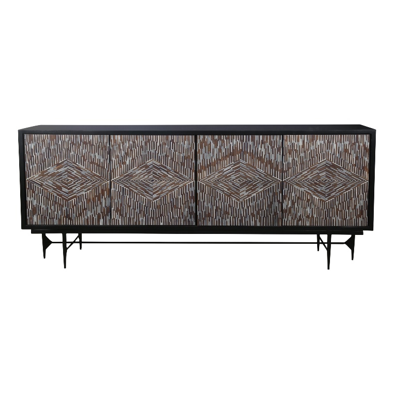 The Andreas Black Wood Storage Dining Server Bone Resin Doors