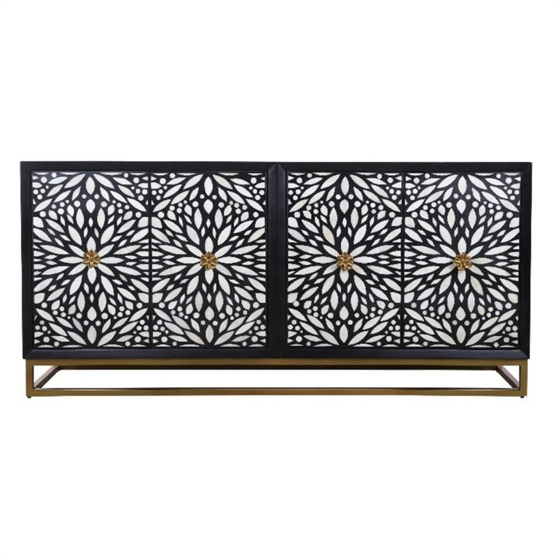 Matte Black Mango Wood Storage Dining Server Bone Resin