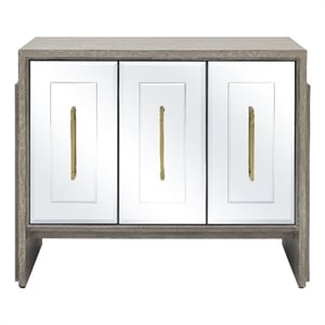 Gray Wood Oak Mirrored Storage Dining Server Gold Hardware