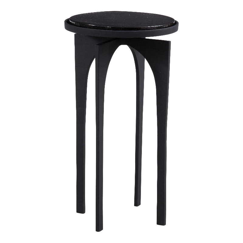 Black Metal Glass Accent Table Modern Arch Base