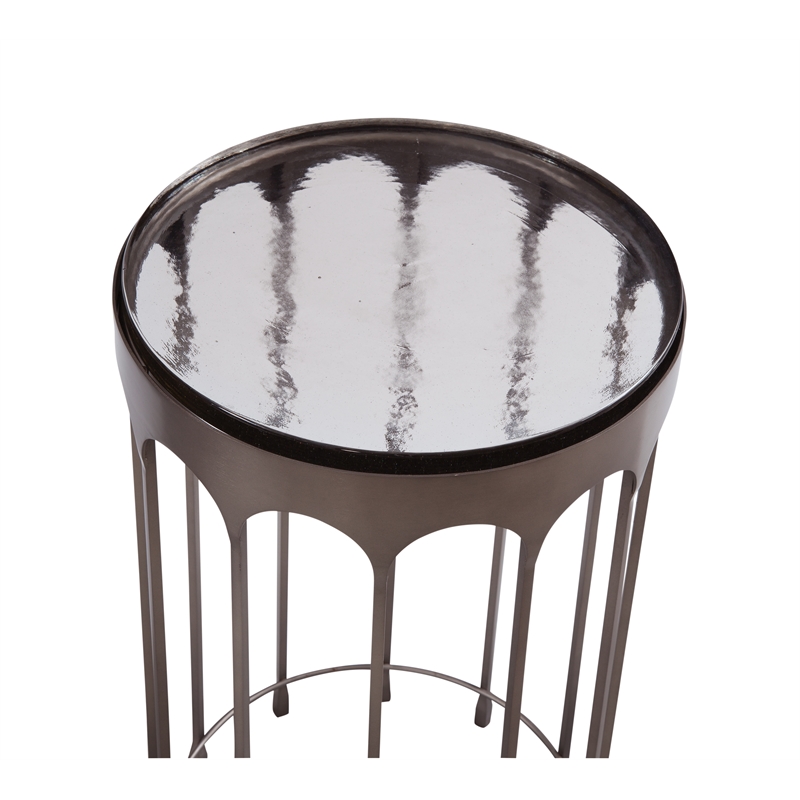 Nickel Glass Round Accent Table Modern Iron Base