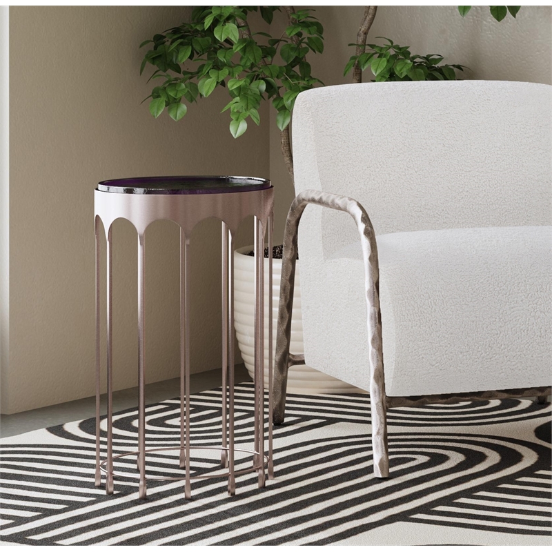 Nickel Glass Round Accent Table Modern Iron Base