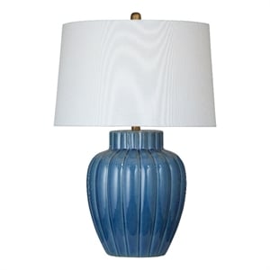 Blue Ribbed Ceramic Coastal Table Lamp