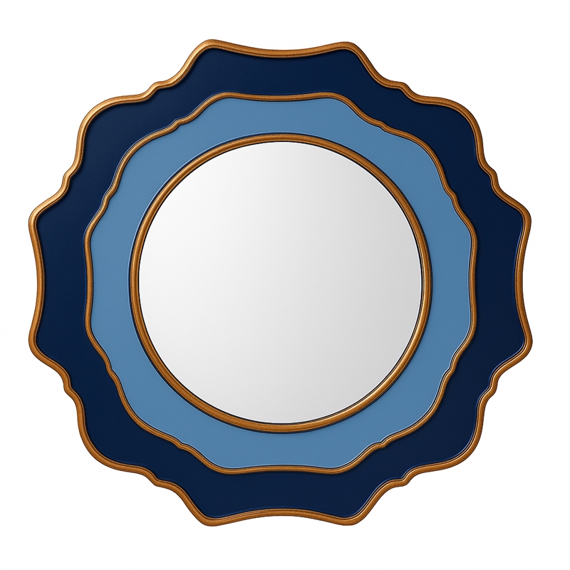 Bassett Mirror Round Blue Framed Wall Mirror for Modern Home Decor