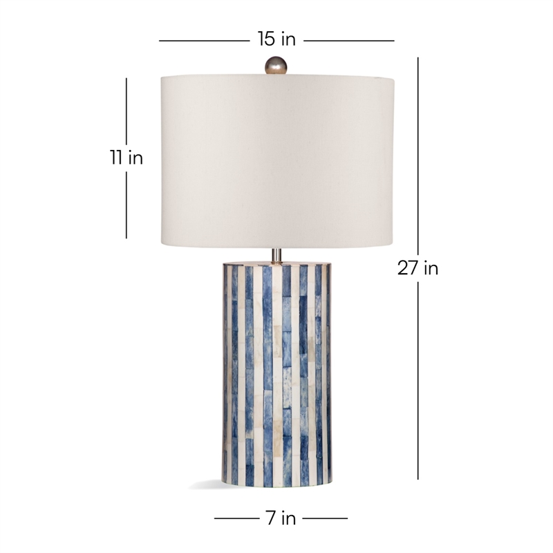 Coburn Bone Pattern Table Lamp with White Linen Shade in Blue and White