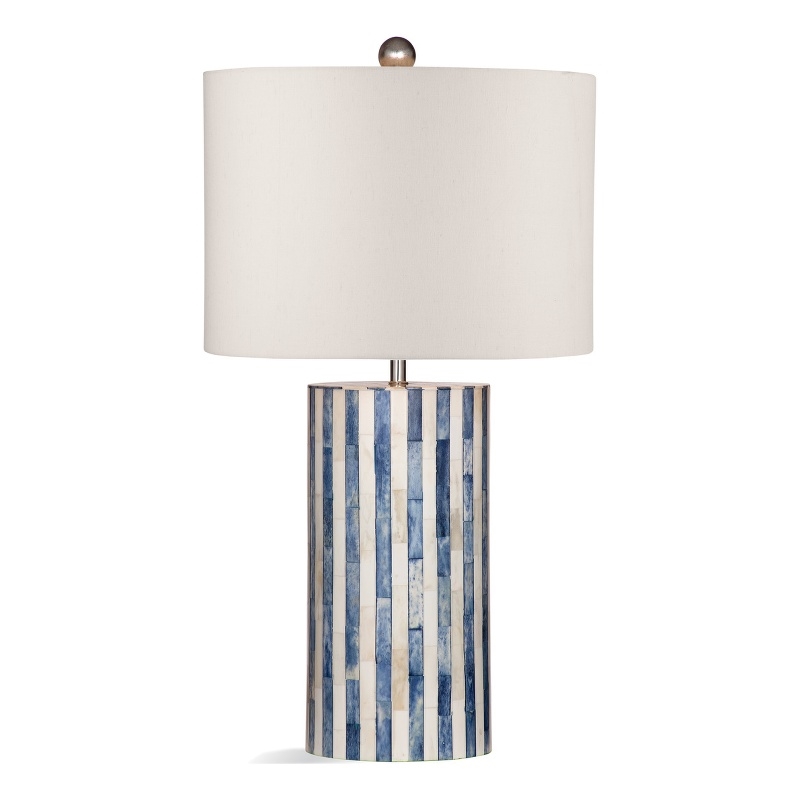 Coburn Bone Pattern Table Lamp with White Linen Shade in Blue and White