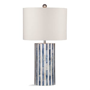 Coburn Bone Pattern Table Lamp with White Linen Shade in Blue and White