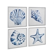 Bassett Mirror Shells Blue Framed Canvas Wall Art Set of 4 for Decor