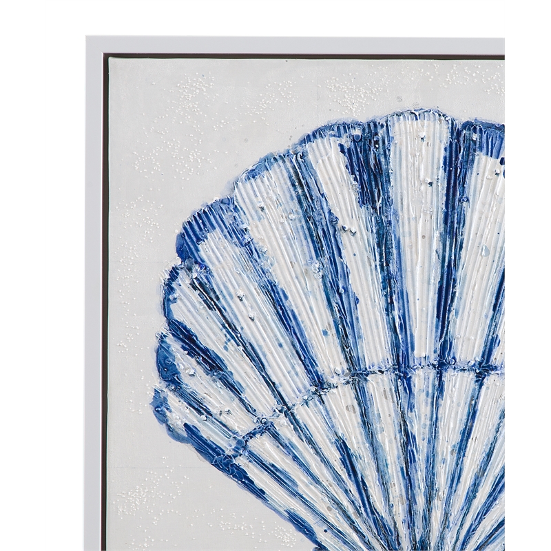 Bassett Mirror Shells Blue Framed Canvas Wall Art Set of 4 for Decor