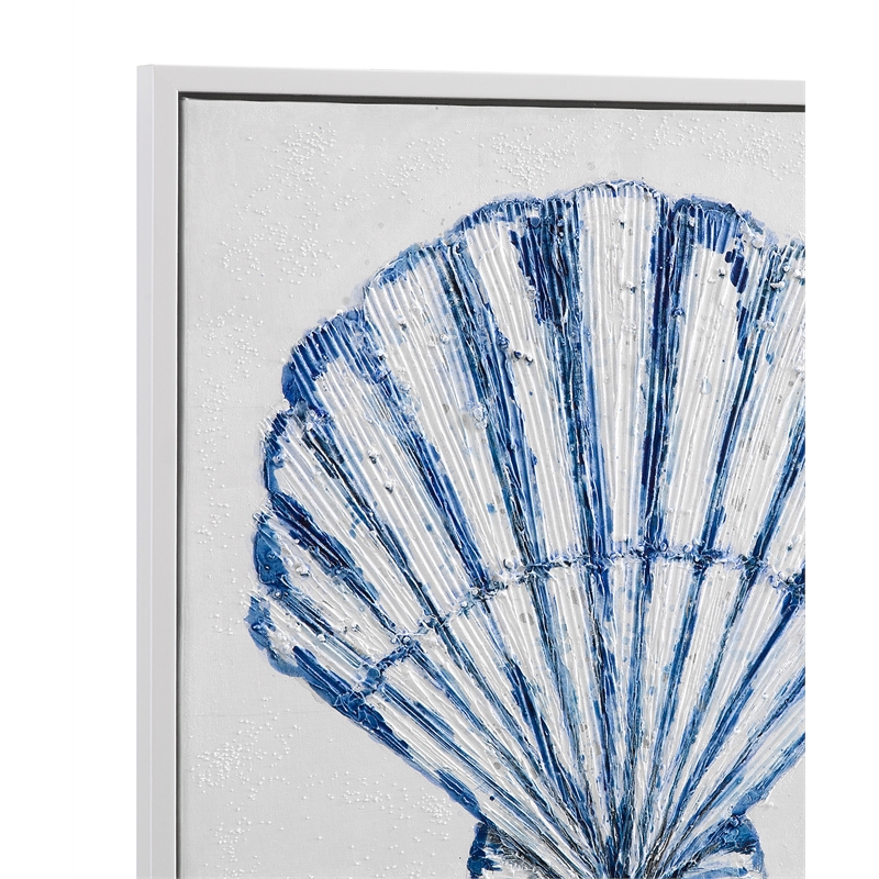 Bassett Mirror Shells Blue Framed Canvas Wall Art Set of 4 for Decor