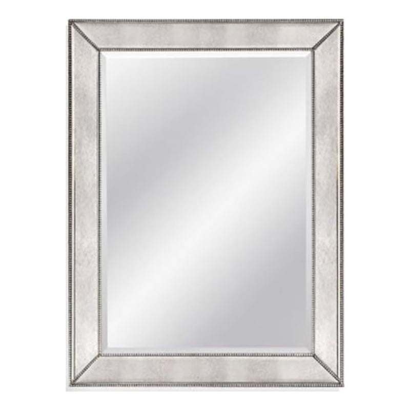 Silver Leaf Wood Beaded Wall Mirror Rectangular Traditional