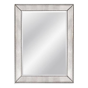 Silver Leaf Wood Beaded Wall Mirror Rectangular Traditional