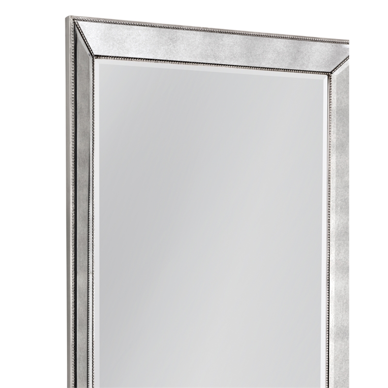 Silver Leaf Wood Beaded Leaner Mirror with Antique Glass