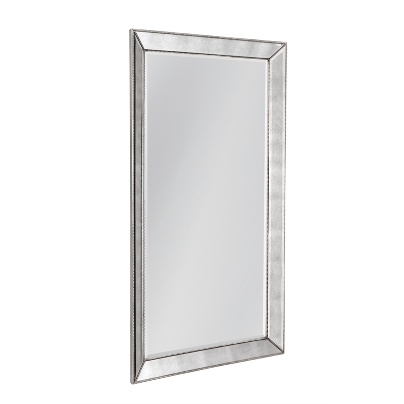 Silver Leaf Wood Beaded Leaner Mirror with Antique Glass