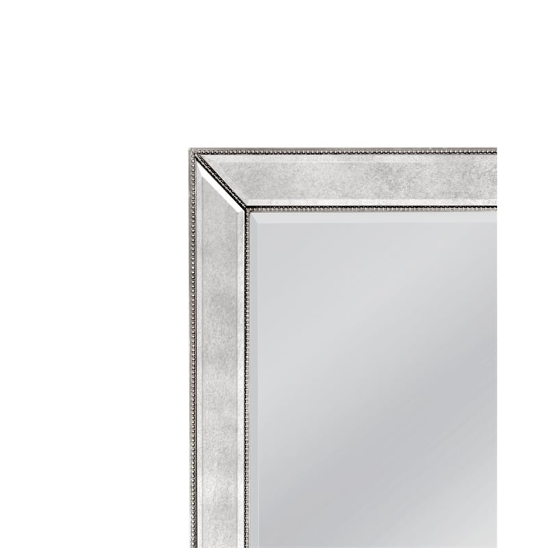 Silver Leaf Wood Beaded Leaner Mirror with Antique Glass