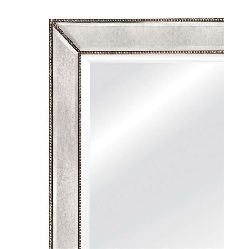 Silver Leaf Wood Beaded Leaner Mirror with Antique Glass