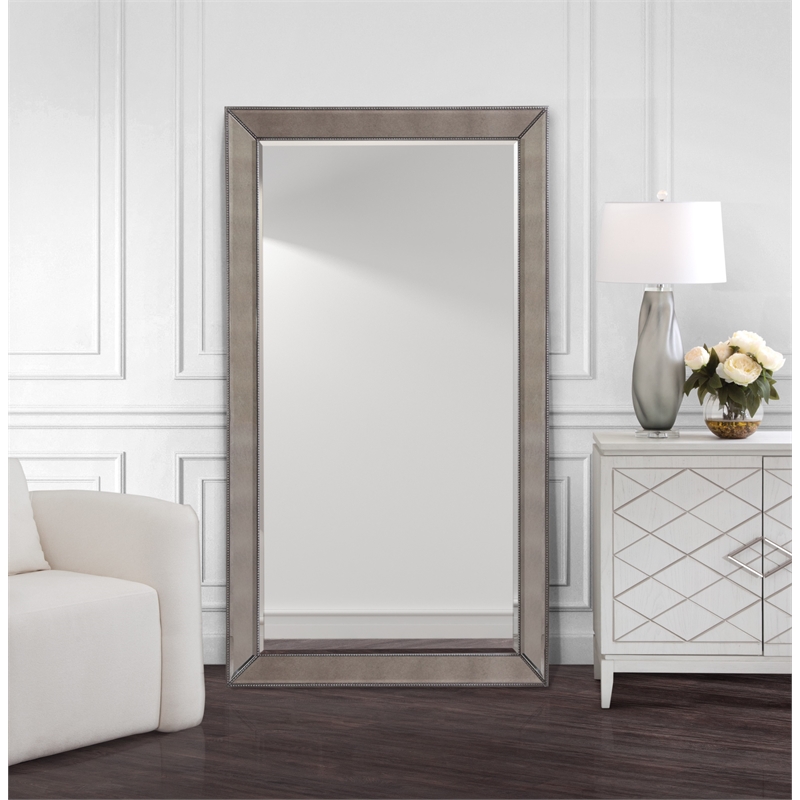 Silver Leaf Wood Beaded Leaner Mirror with Antique Glass