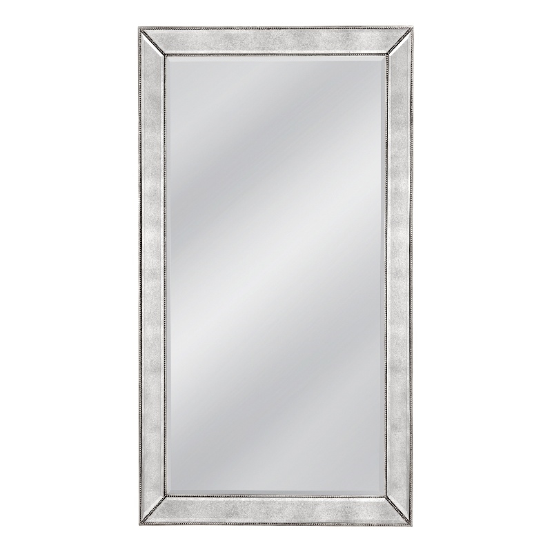 Silver Leaf Wood Beaded Leaner Mirror with Antique Glass