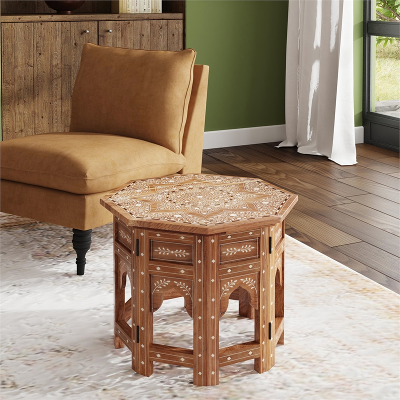 Butler Specialty Bone Inlay End Table In Wood And Bone Inlay