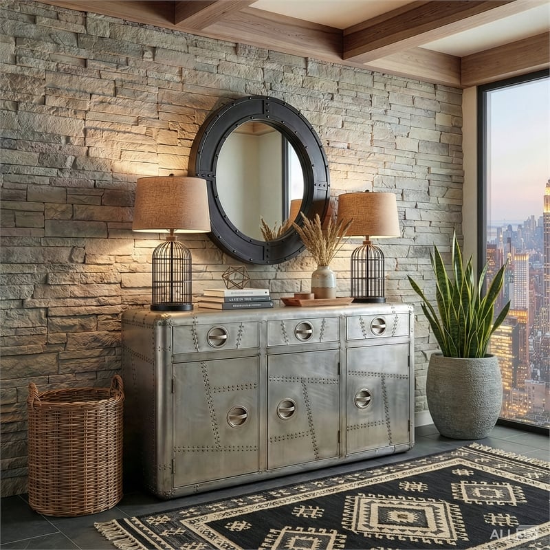 Butler Specialty Industrial Chic 3 Drawer Sideboard In Gray