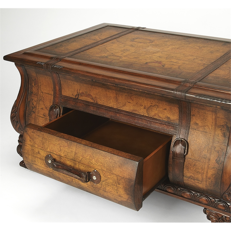 Butler Specialty Company Vasco Bombe Old World Map Trunk Table - Brown