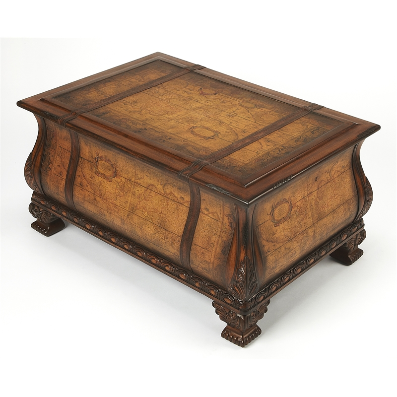 Butler Specialty Company Vasco Bombe Old World Map Trunk Table - Brown