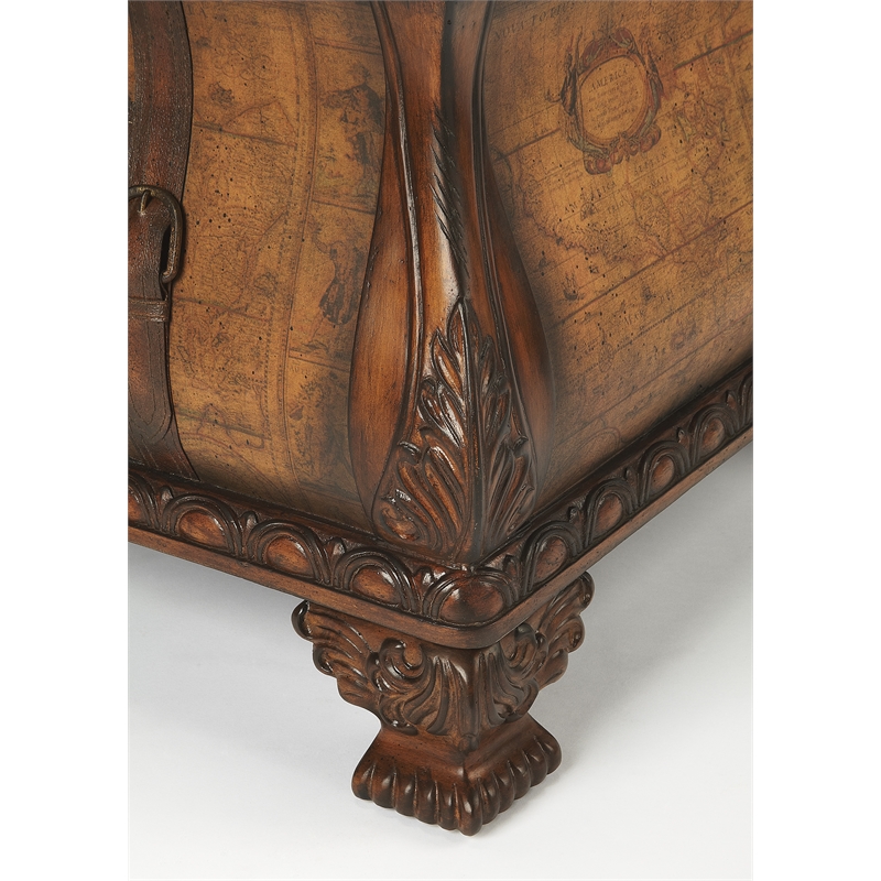 Butler Specialty Company Vasco Bombe Old World Map Trunk Table - Brown