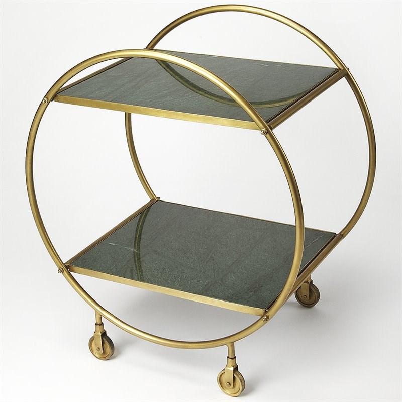Butler Specialty Marble Top Serving Cart In Green And Gold