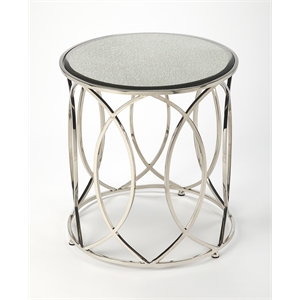 Butler Specialty Desiree 18&quot Round Antique Mirror and Metal End Table - Silver