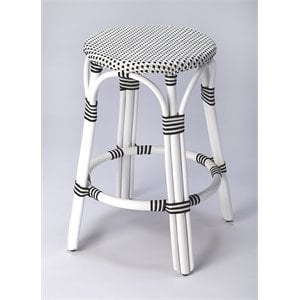 Butler Specialty Company Tobias Rattan Round 24&quot Counter Stool - White And Black