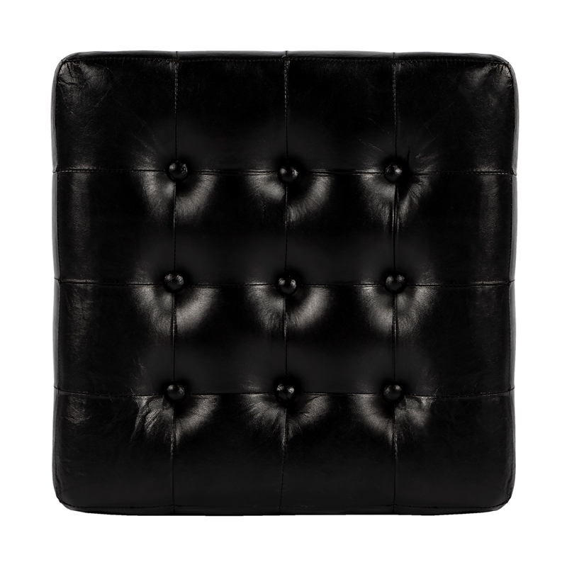 Butler Leon Black Leather Ottoman