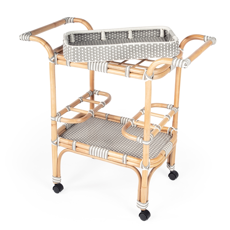 Butler Selena Grey & White Rattan Bar Cart