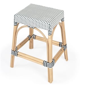 Butler Specialty Company Robias Rattan 24.5&quot Counter Stool - White & Navy Stripe