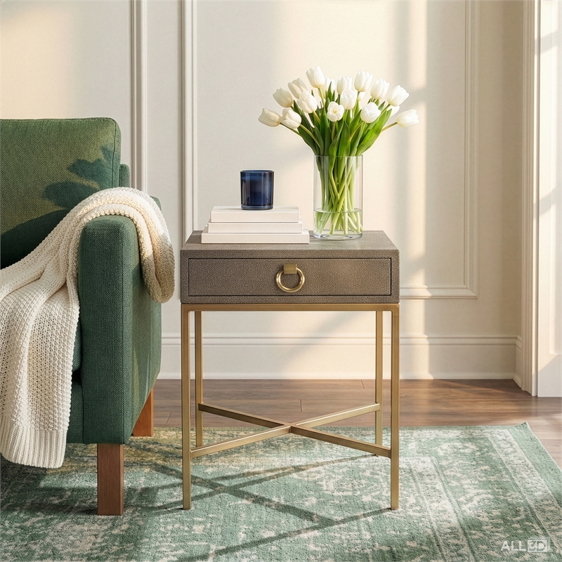 Butler Specialty Modern Sullia One Drawer Leather End Table In Gold