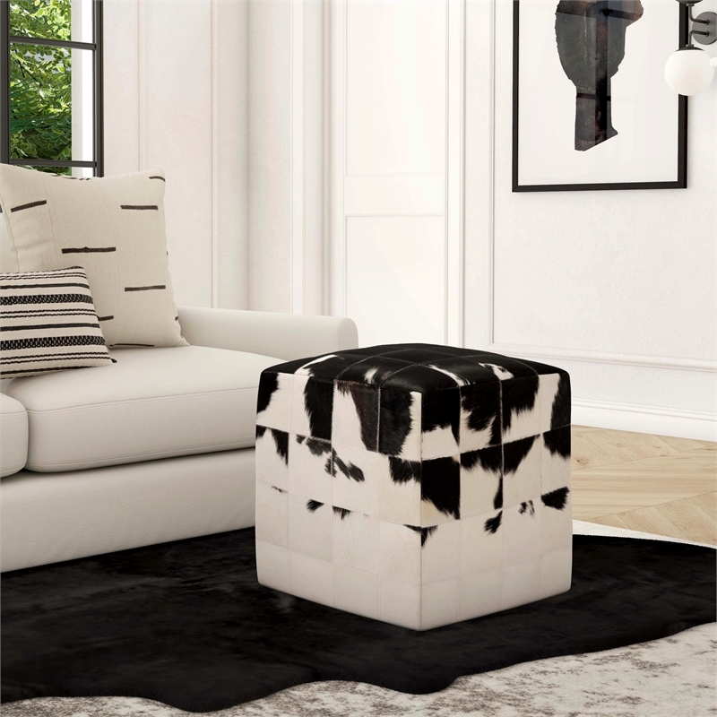 Victorian Hair On Hide Black And White Ottoman