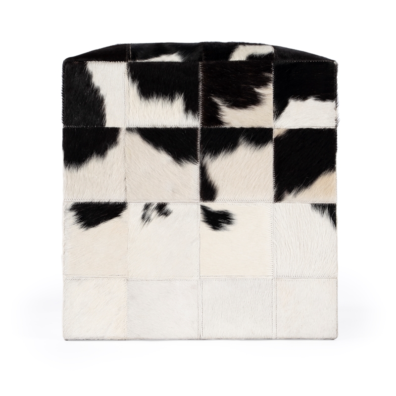 Victorian Hair On Hide Black And White Ottoman