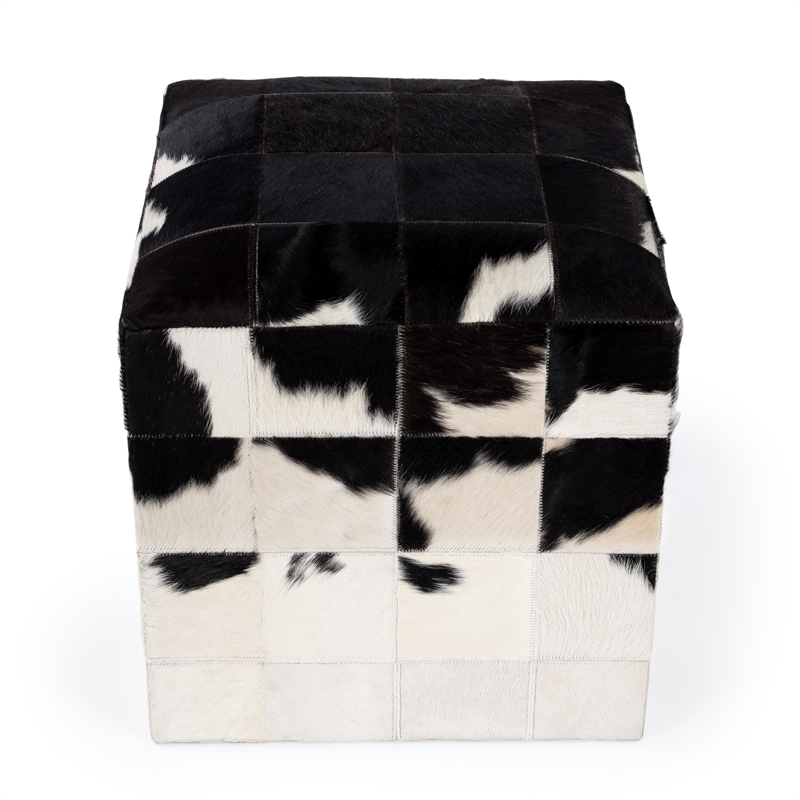 Victorian Hair On Hide Black And White Ottoman