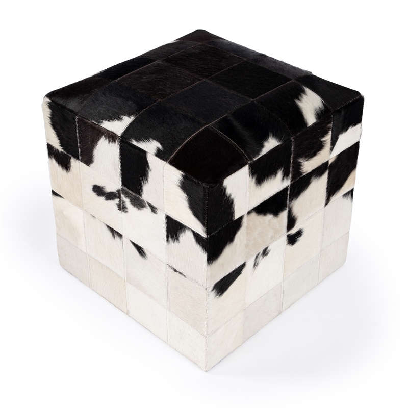 Victorian Hair On Hide Black And White Ottoman